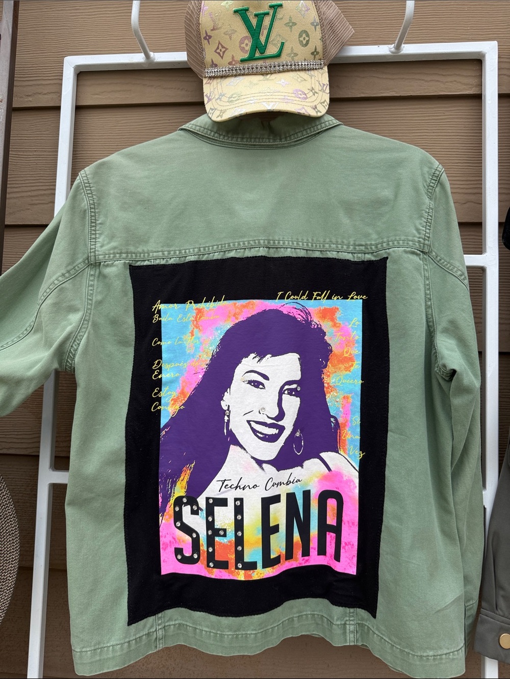 Custom @blingqueendee Army Cargo Selena Vintage concert tee sewn onto Jacket